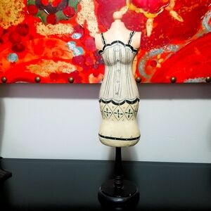 Vintage Inspired Ceramic Miniature 16" Tall Mannequin With Wooden Stand Display.